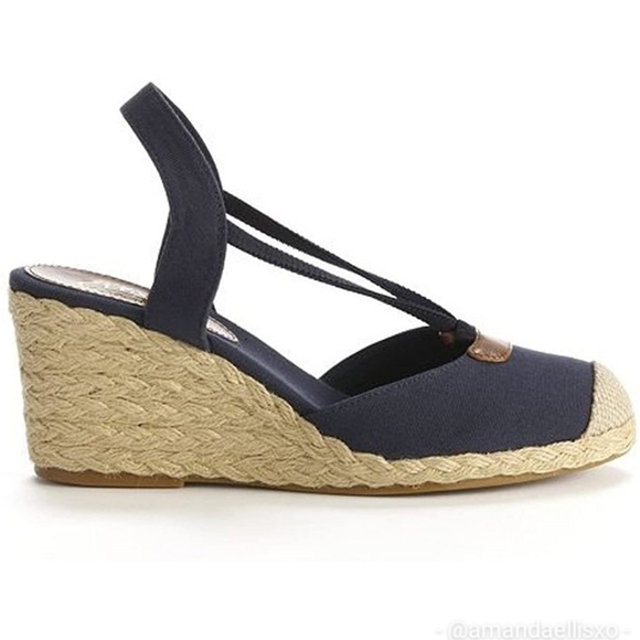 CHAPS Clarissa Chambray Wedge Espadrilles Navy Tan Jute 8.5 - Picture 3 of 11